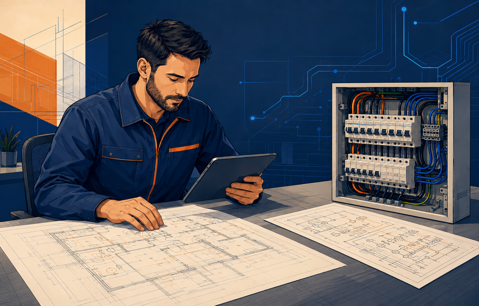 Projeto elétrico sobre planta técnica